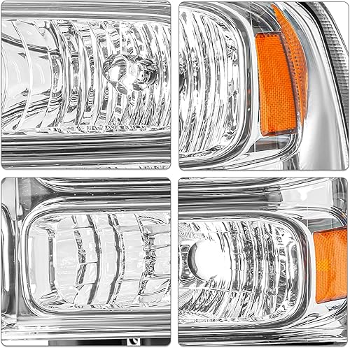 Miniatura 6 de SOCKIR Conjunto de faros delanteros para Ford F250 F350 F450 F550 Super Duty 1999-2004  Ford Excursion 2000-2004 carcasa cromada reflector ámbar