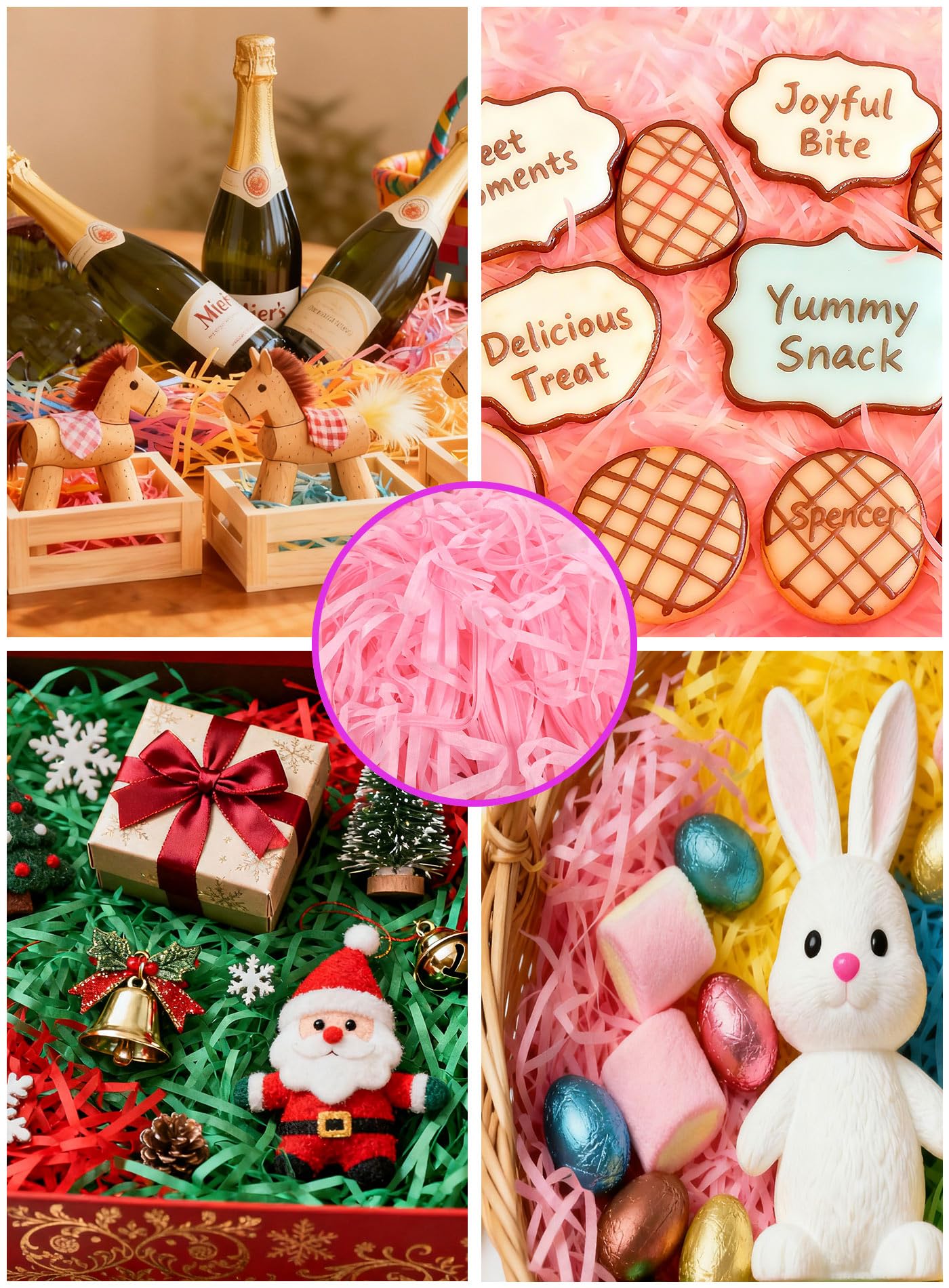 LJY 320g Füllmaterial Geschenk Raffia Set, 16 Farben je 20g Geschreddertes Papier, Bast Verpackungsmaterial für Geschenkkorb Herzbox und Geschenkbox Rund