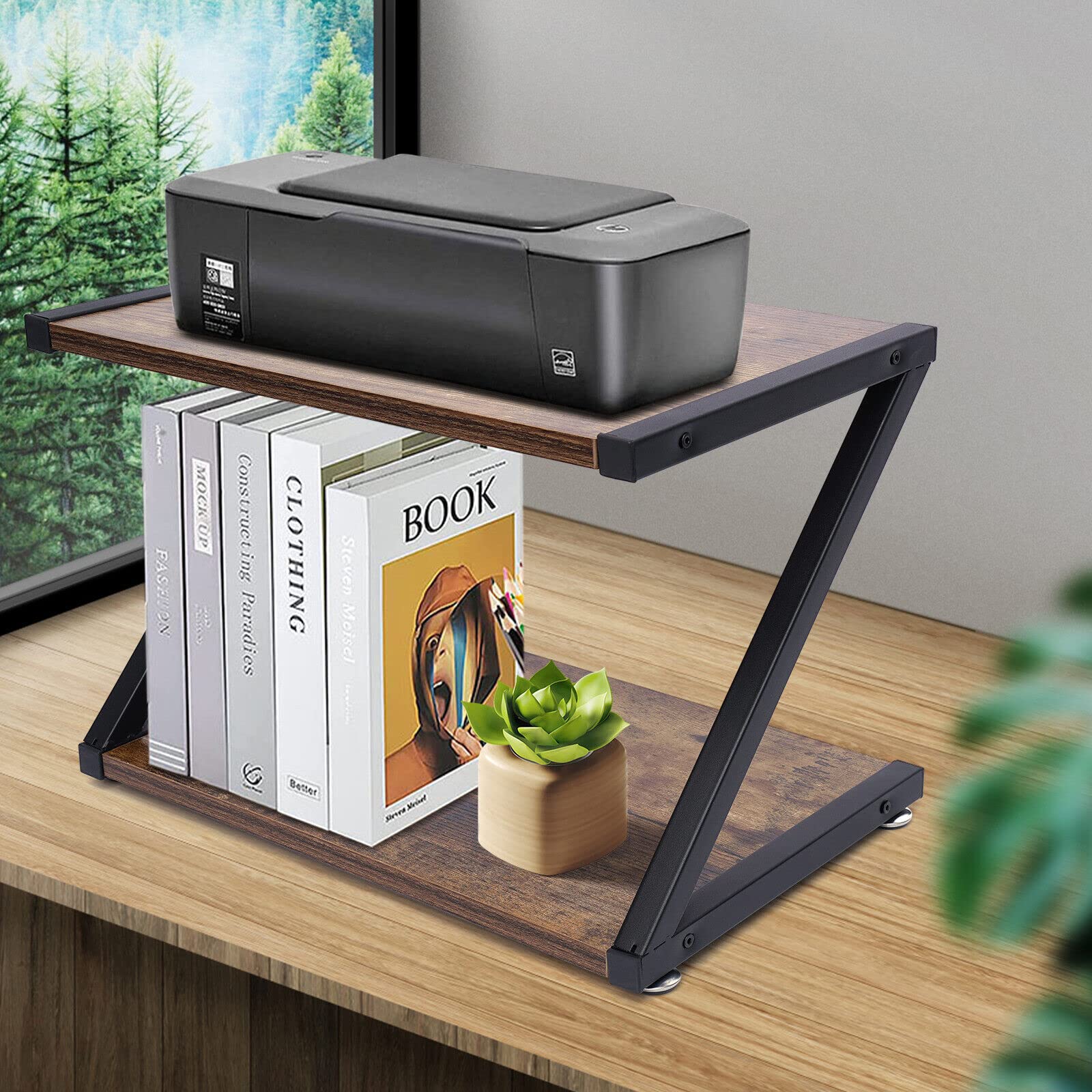 Supporto per stampante, da scrivania, in legno, per stampante a 2 ripiani, per fax, libri, scanner, fotocopiatrice, scanner