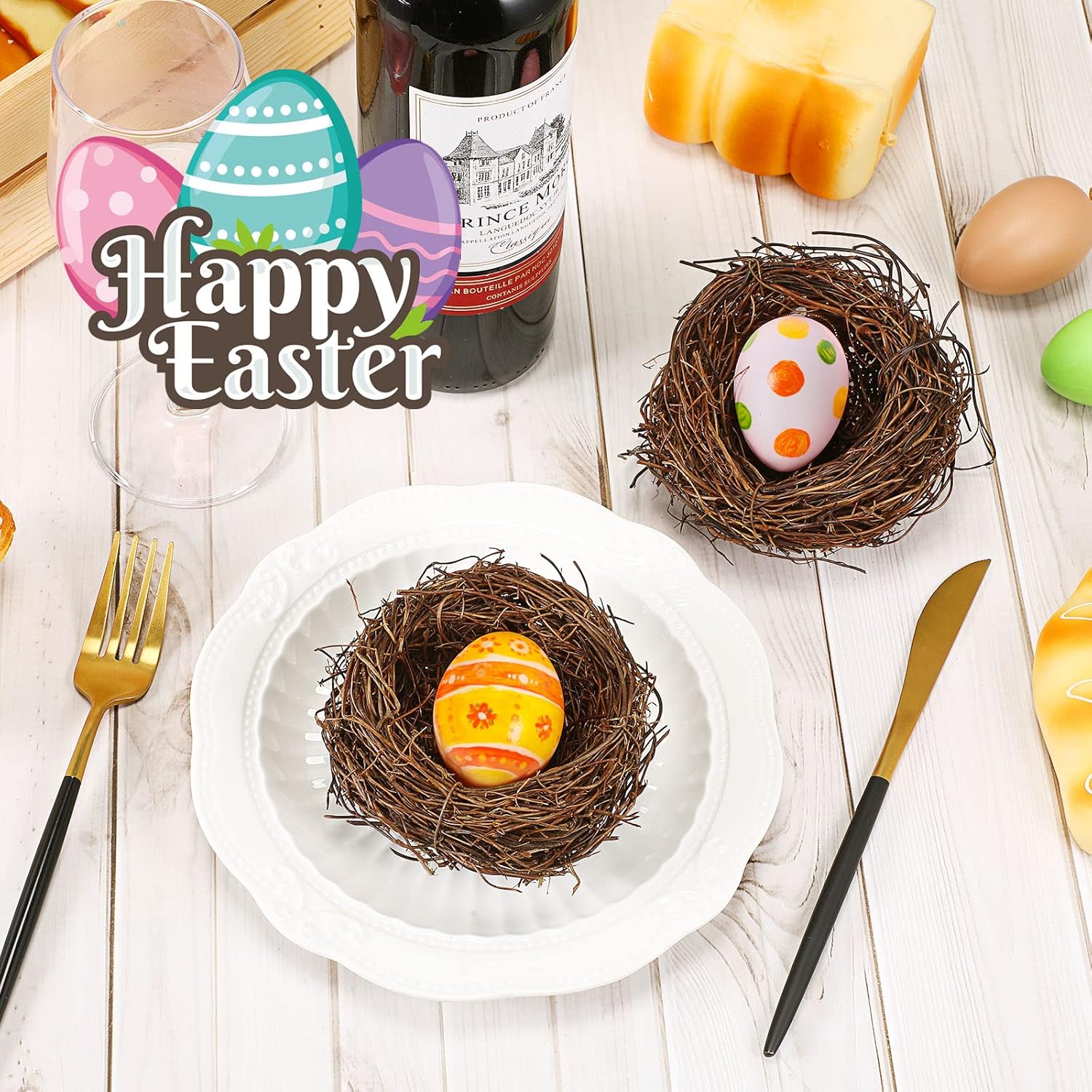 Gerrii 24 Pcs Artificial Bird Nests for Crafts Mini Faux Rattan Bird Nest Decoration for Easter Home Decor Fairy Garden Accessories Terrarium DIY Craft Supplies Wedding Table Centerpieces (4 Inch)