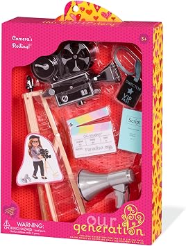 Our Generation 45,72 cm Bebek Aksesuarları - Hikaye Başlangıcı ~ Kameranın Rolling! Oyun Seti ~ Sembolik Kamera, Tripod, VIP Pass, Clapperboard, Script ve Hoparlör İçerir