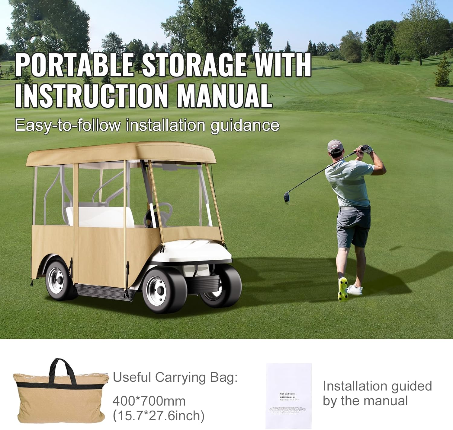 Happybuy Golf Cart Enclosure, 4-Person Golf Cart Cover, 4-Sided Fairway Deluxe, 300D Waterproof Driving Enclosure with Transparent Windows, Fit for EZGO, Club Car, Yamaha Cart