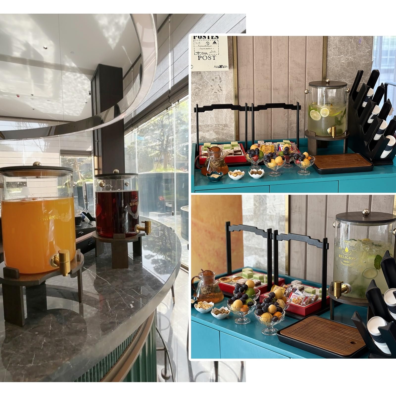 Dispenser per bevande in vetro borosilicato da 11,5 l, con supporto in legno, perfetto per tè freddo e feste, logo personalizzato, dispenser per bevande