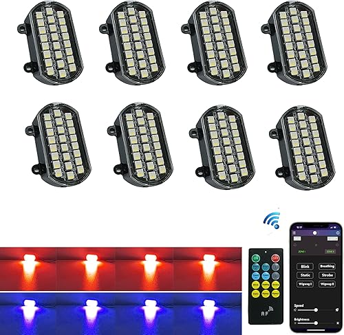 NBWDY Kit de 8 luces LED estroboscópicas rojas y azules impermeables de advertencia de emergencia flash rock rueda subterránea luces de marcador