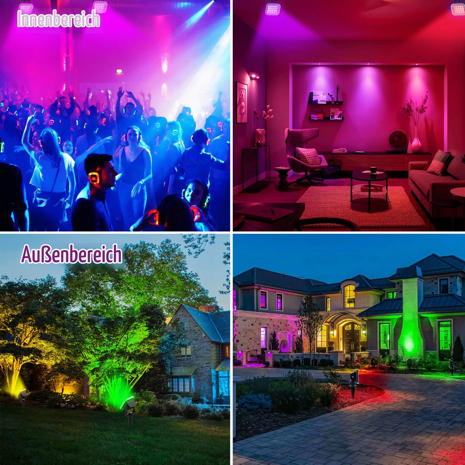 NATPOW Gartenbeleuchtung mit Strom, 4 Stück RGB Gartenleuchte mit Erdspieß, Farbwechsel Gartenstrahler mit Fernbedienung Bluetooth APP, IP65 Wasserdicht Gartenlampe für Garten Rasen Pfad Außen