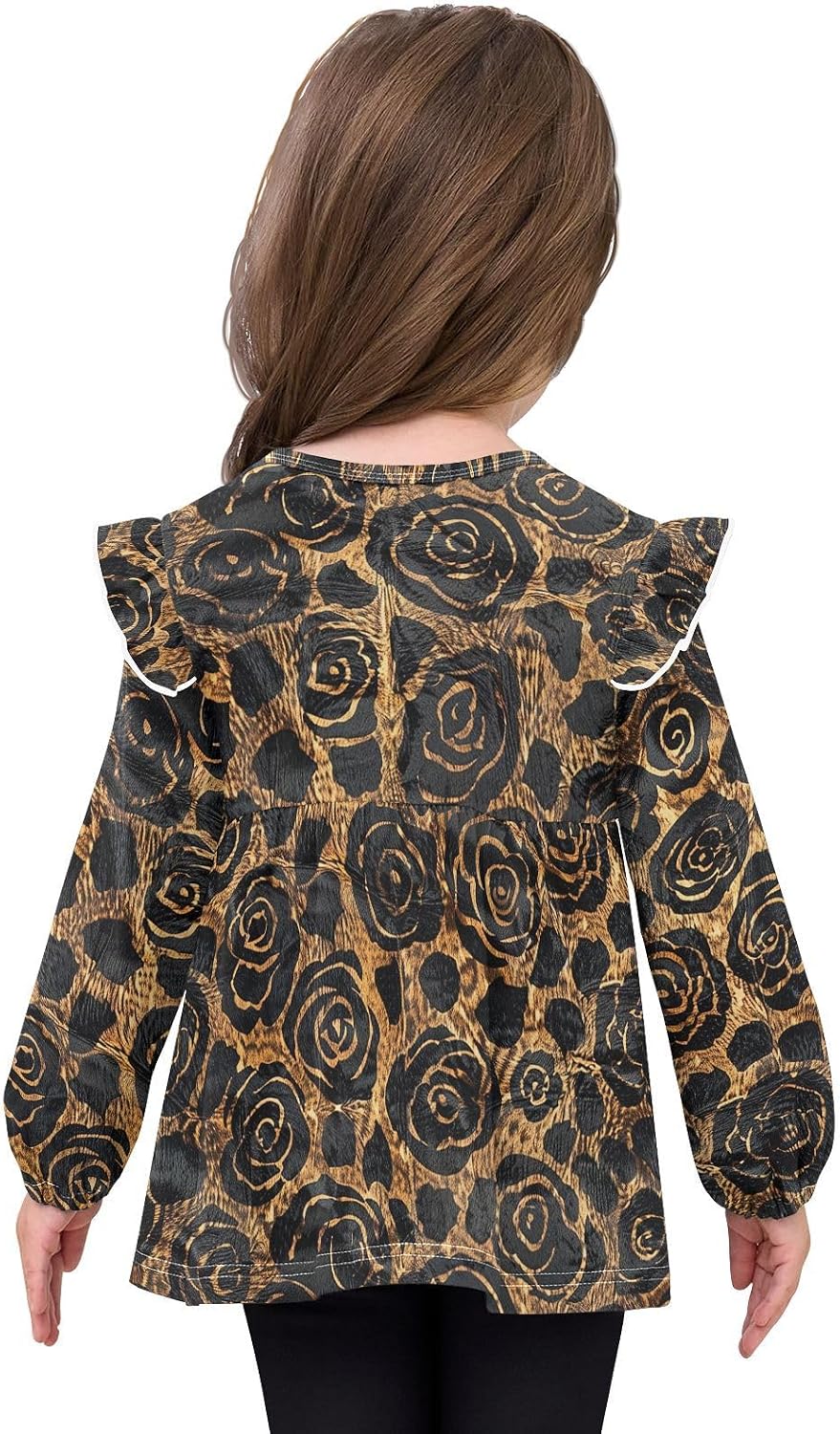 visesunny Toddler Clothes for Girls Leopard Print Roses Long Sleeve Fall Shirts Cotton Top with Ruffle Collar