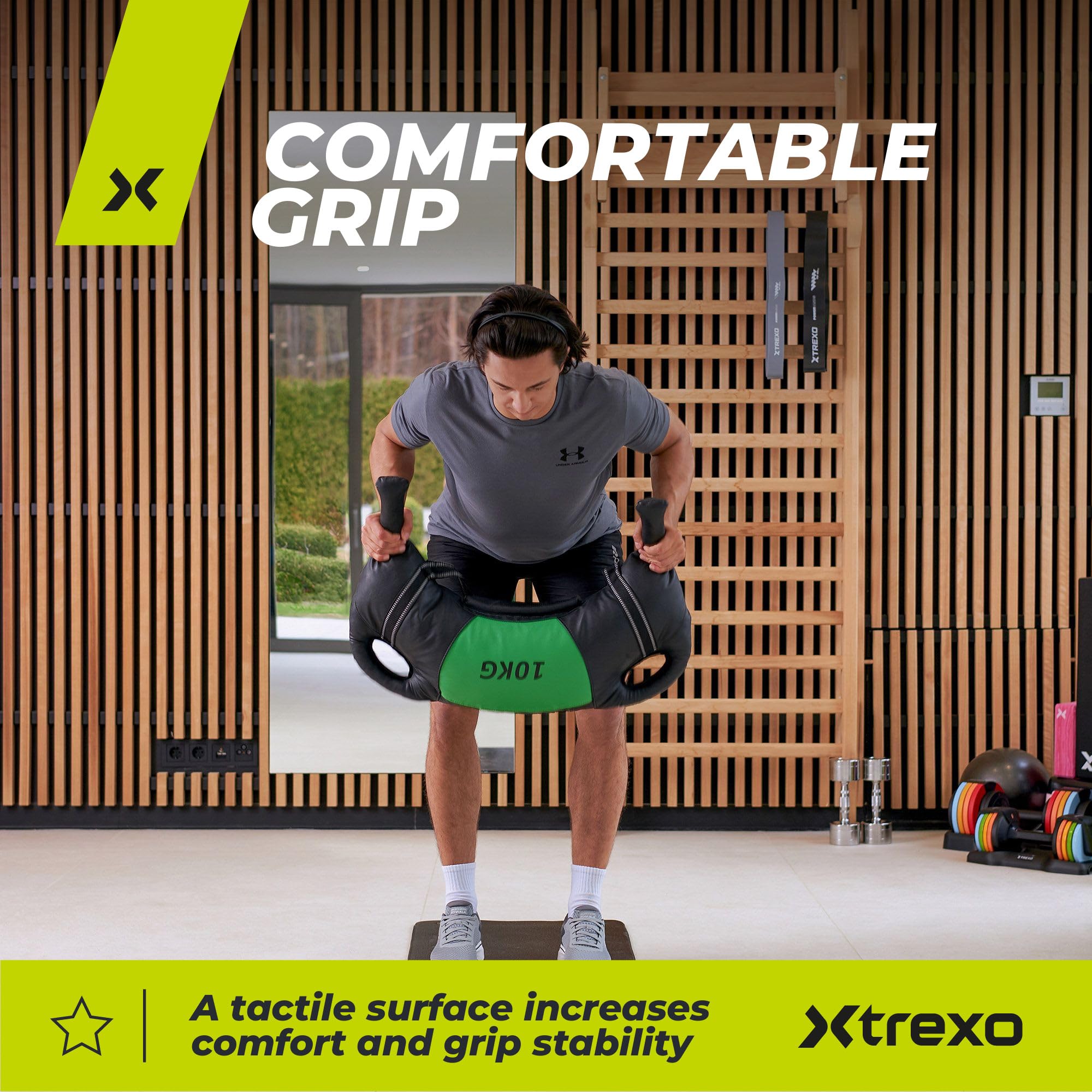 TREXO Bulgarian Exercise Bag 15 kg allenamento di forza fitness resistenza perfetta per casa e palestra borsa da allenamento in ecopelle PU 73 x 40 x 19 cm sacco di sabbia per allenamento fitness