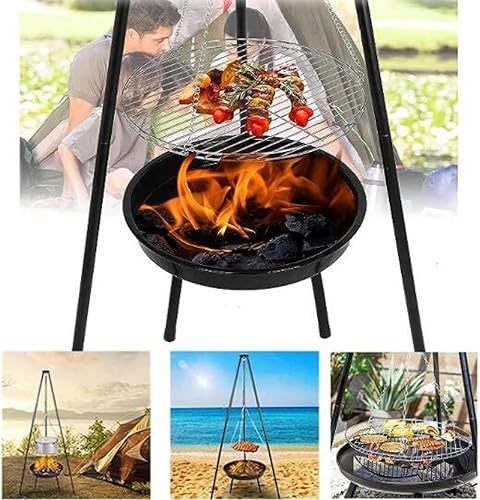 Miniatura 8 de Parrilla portátil para fogatas, trípode colgante de altura ajustable para exteriores, equipo de cocina de fogata, parrilla de fuego resistente, con