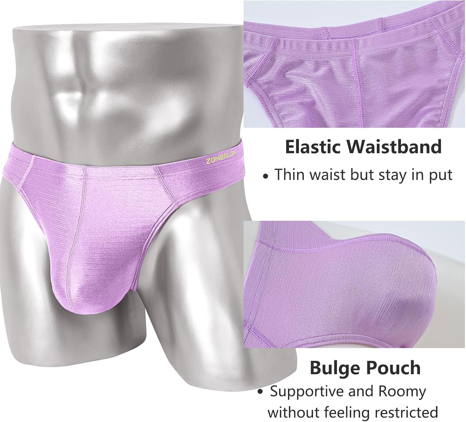 ZONBAILON Men's Thong Underwear G-Strings Silk Bikini Underwear Pouch Athletic Panties Pack M L XL 2XL - Image 3
