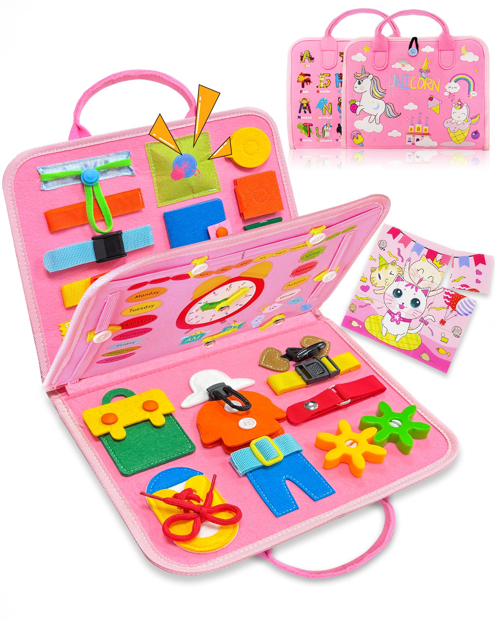 Exorany Busy Board Montessori Toys for Toddler Girl Birthday Gift Busy Book | Airplane Car Travel Toy, Learning Educational Toys, Activity Book, Toddler Activities, Sensory Toys, Fine Motor Skills
