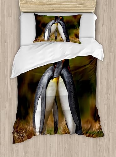 Miniatura 265 de Ambesonne Juego de funda de edredón de pesca, lubina de boca grande atrapando un bocado en espray de agua, imagen salvaje, juego de cama decorativo