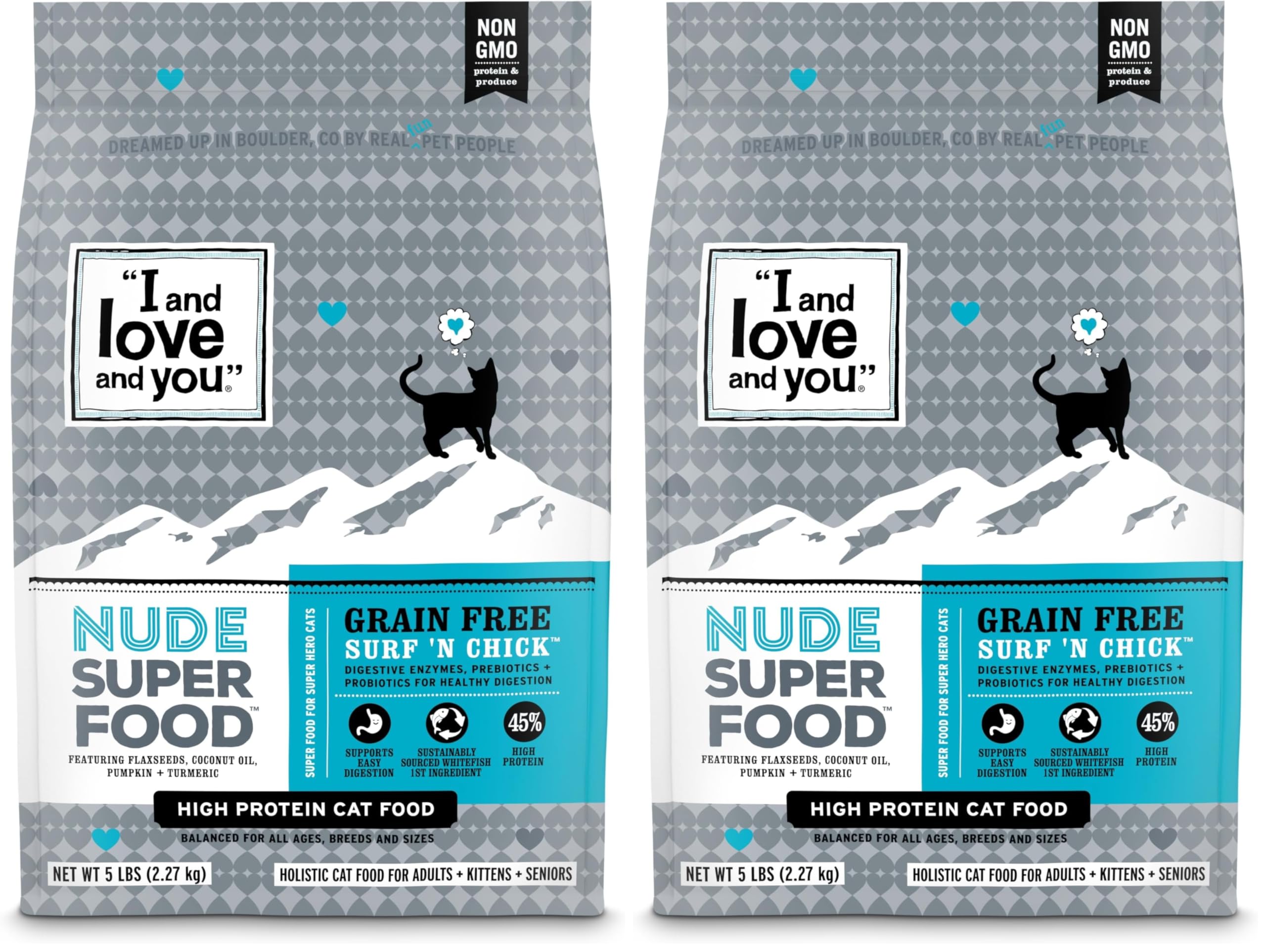 I AND LOVE AND YOU Nude Super Food Dry Cat Food - Whitefish + Chicken - Grain Free, High Protein, No Fillers, Superfoods, 5lb Bag (Pack of 2)