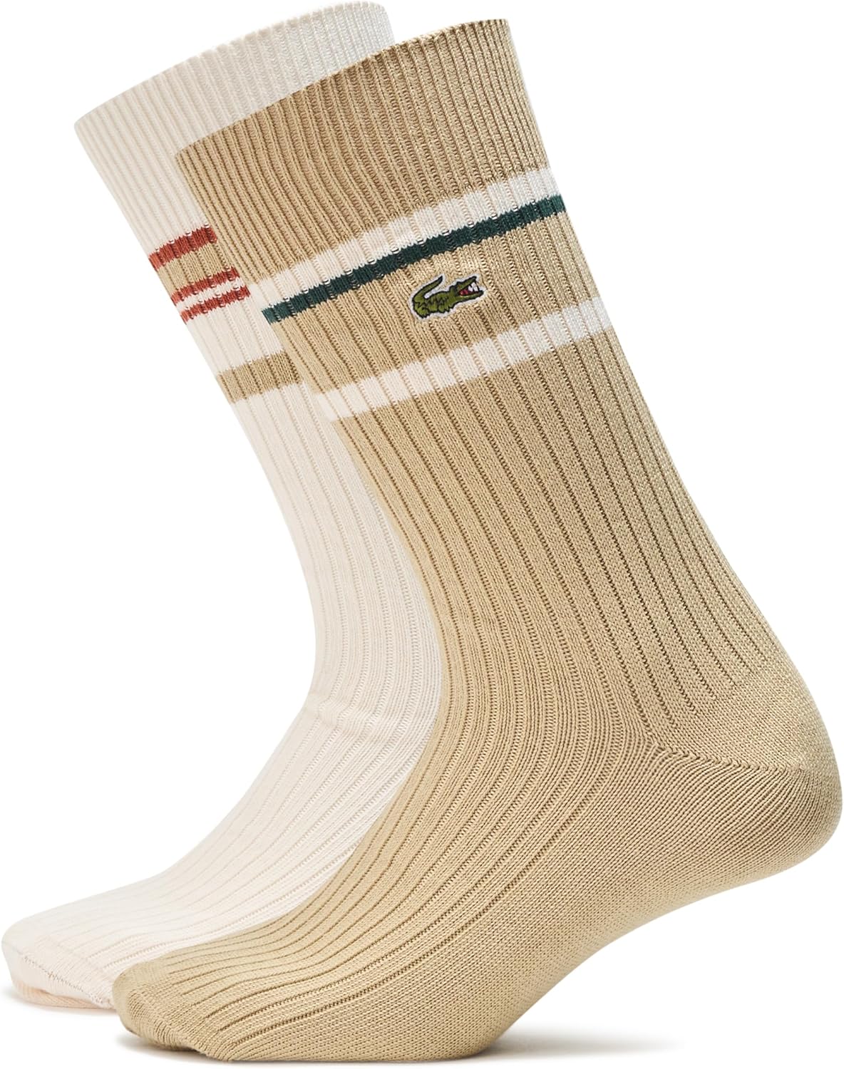 Lacoste Unisex Ankle Socks W/Stripes, Beige/White