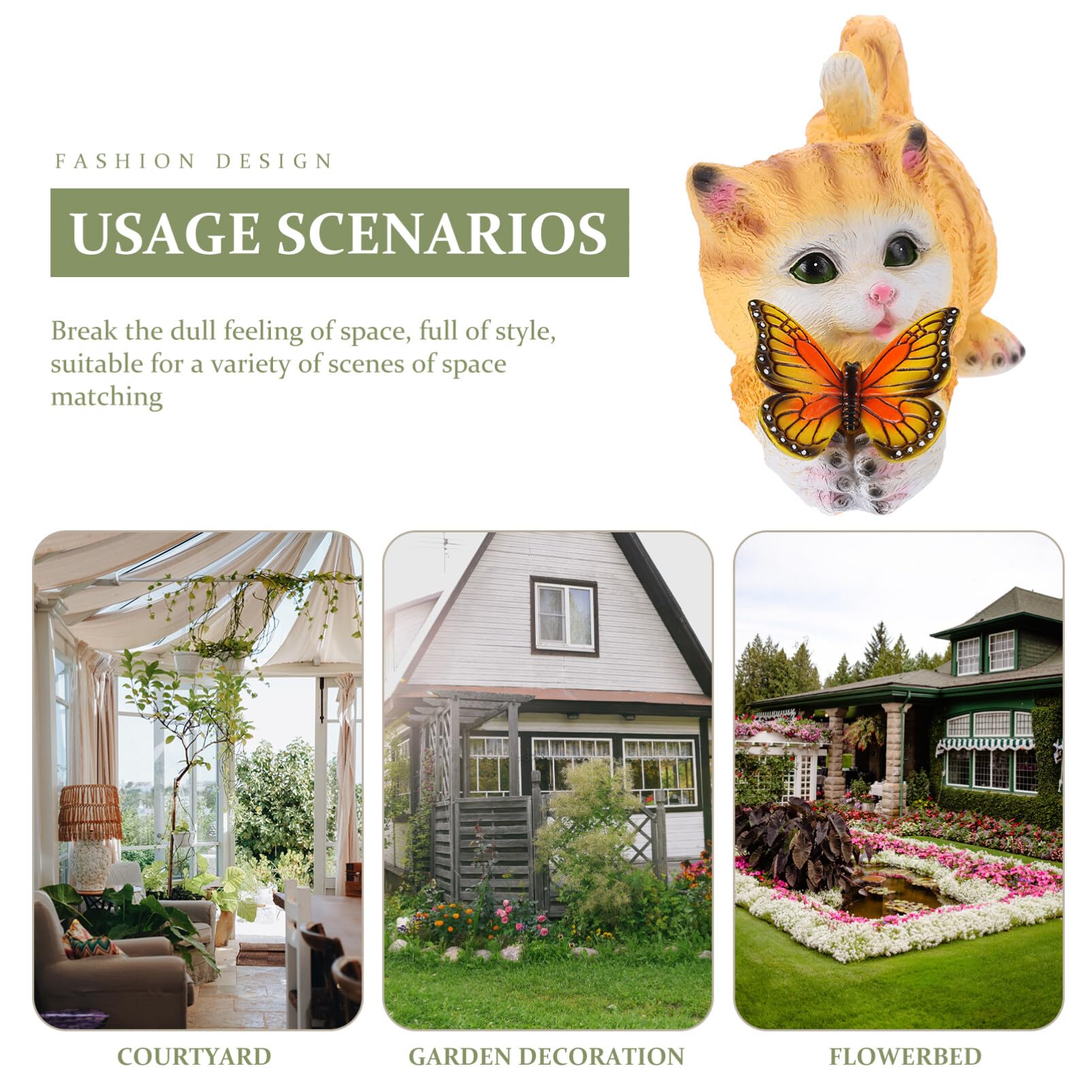 Happyyami Ornament Solar-Katzenstatue mit Schmetterling Outdoor-Gartenstatuen Kunstharz-Katze Dekorative Solar-Tierlampe Solarleuchten für Den Außenbereich Katze mit Schmetterlingslicht | Gelbe Ausführung, Dekoratives Katzenmodell für Raumgestaltung, Deta