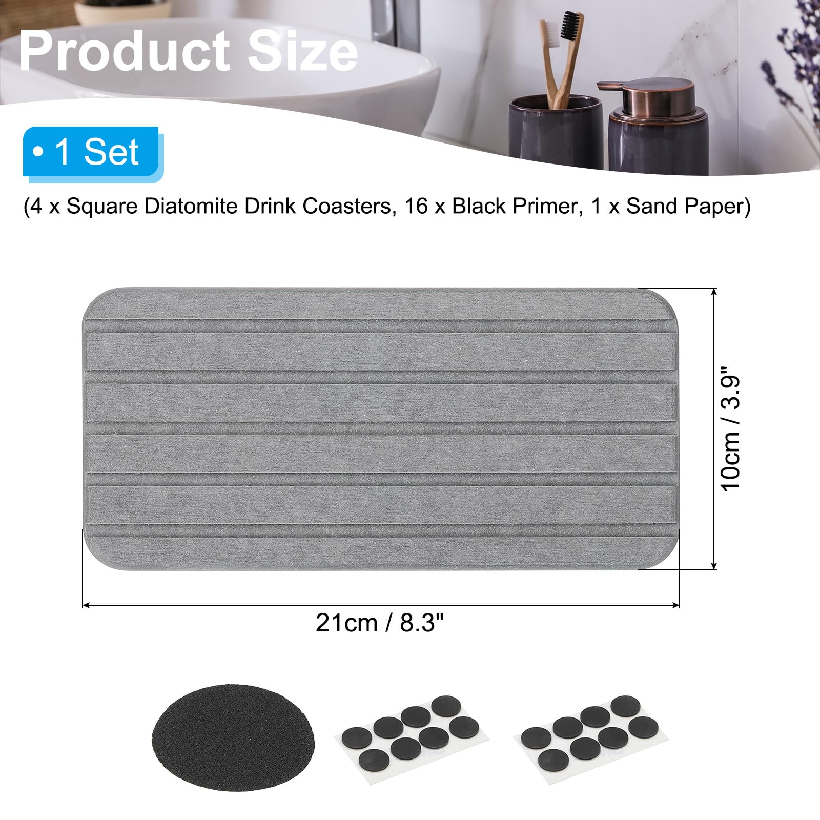 PATIKIL Square Water Absorbent Diatomite Coasters 8.3x3.9inch - Image 2