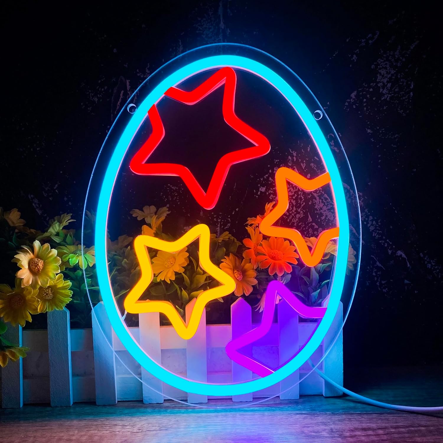 Abooly Egg Neon Light Happy Easter Decor - Dimmable Colorful Easter Egg Neon Light, LED Neon Sign USB Power for Bedroom Party Study Baby Man Cave Gift(9 * 11.8in)