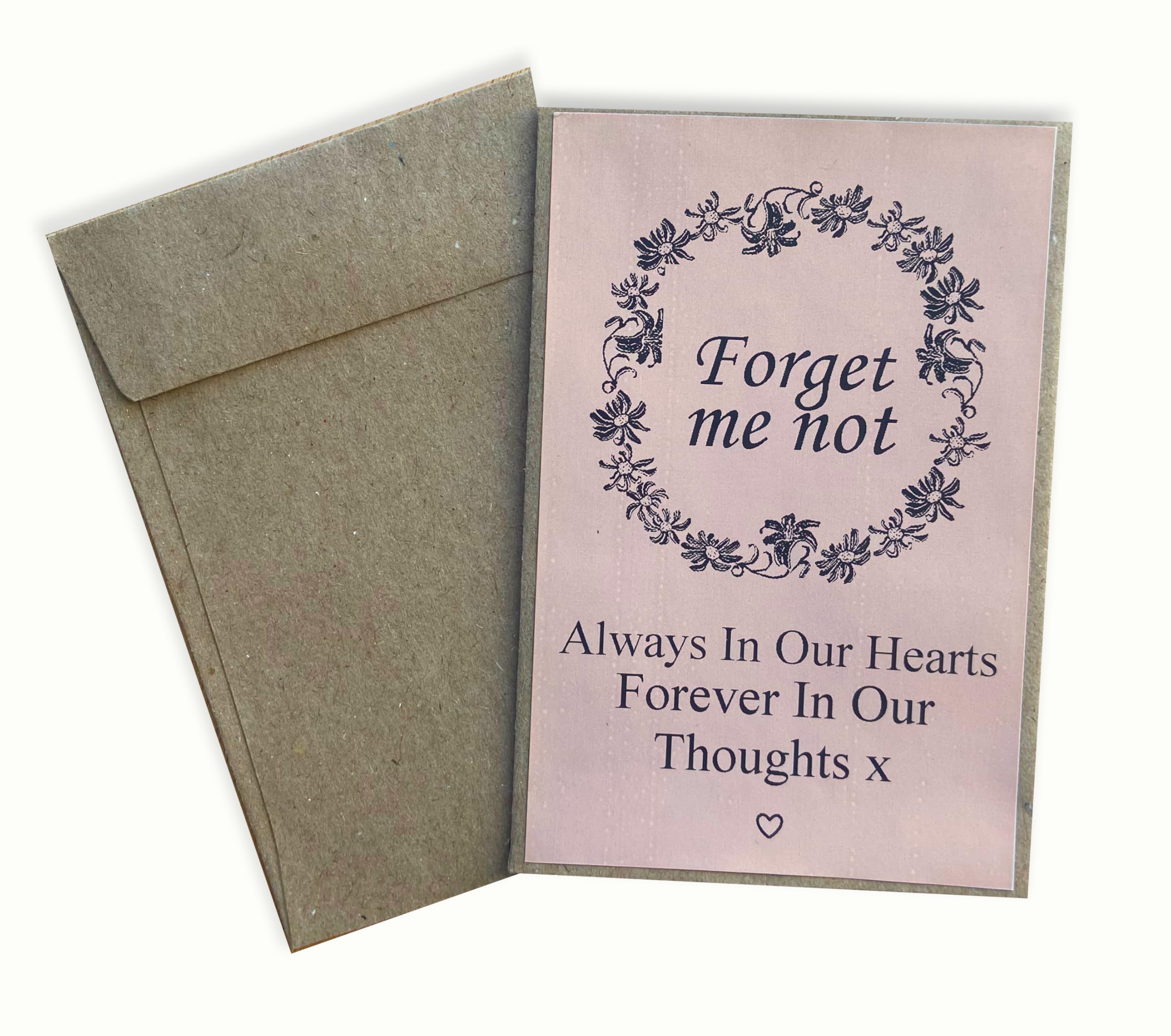 Custom Label Design Ltd 30 x Pale Pink Forget Me Not Always In Our Hearts Funeral Seed Packet Brown Envelopes With Self-Adhesive Labels - Fill Yourself Remembrance Item