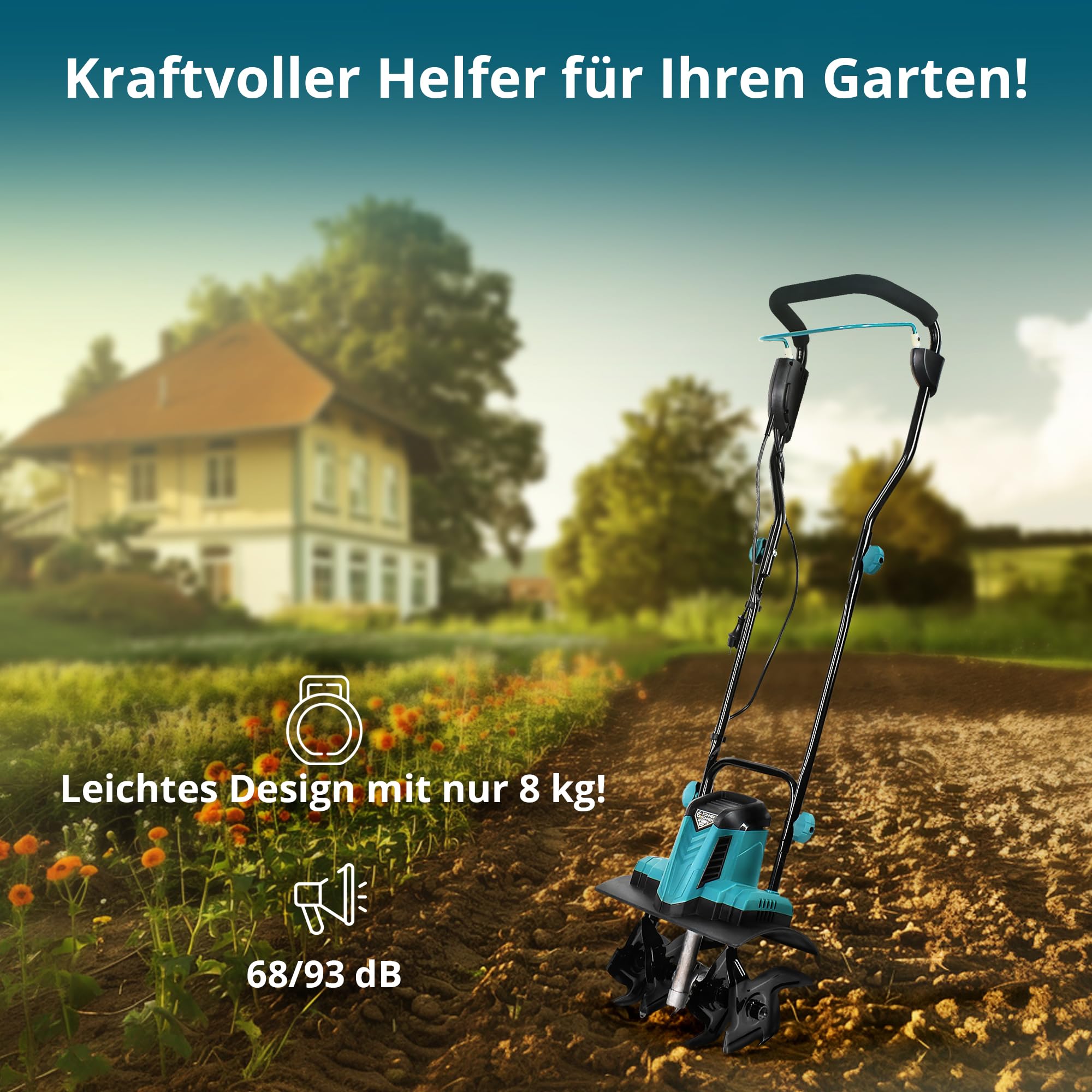Könner & Söhnen KS 1000T E Elektro-Bodenhacke, Stake Metallfräsen, 36 cm Arbeitsbreite, bis 22 cm Arbeitstiefe, 1000 W, 230 V, 8 kg, Gartenfräse für Hofgrundstücken, Blumen- und Gartenbeeten