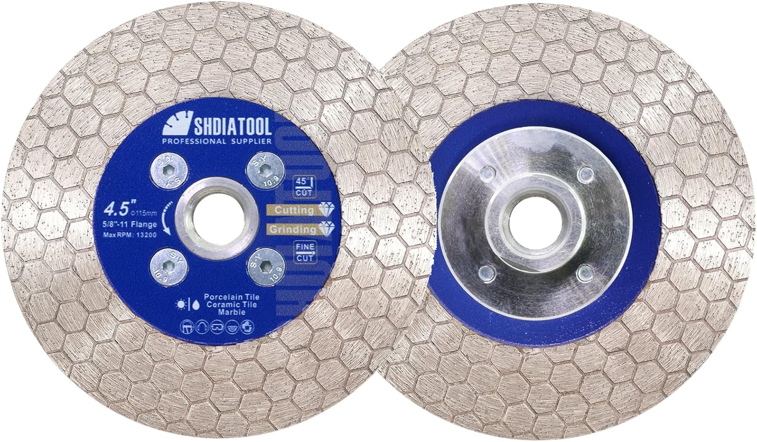 SHDIATOOL Tile Diamond Saw Blade 4-1/2-inch, Cutting Grinding Disc Wheel 115mm for Porcelain Ceramic Granite Marble Artificial Stone (2-Pack)
