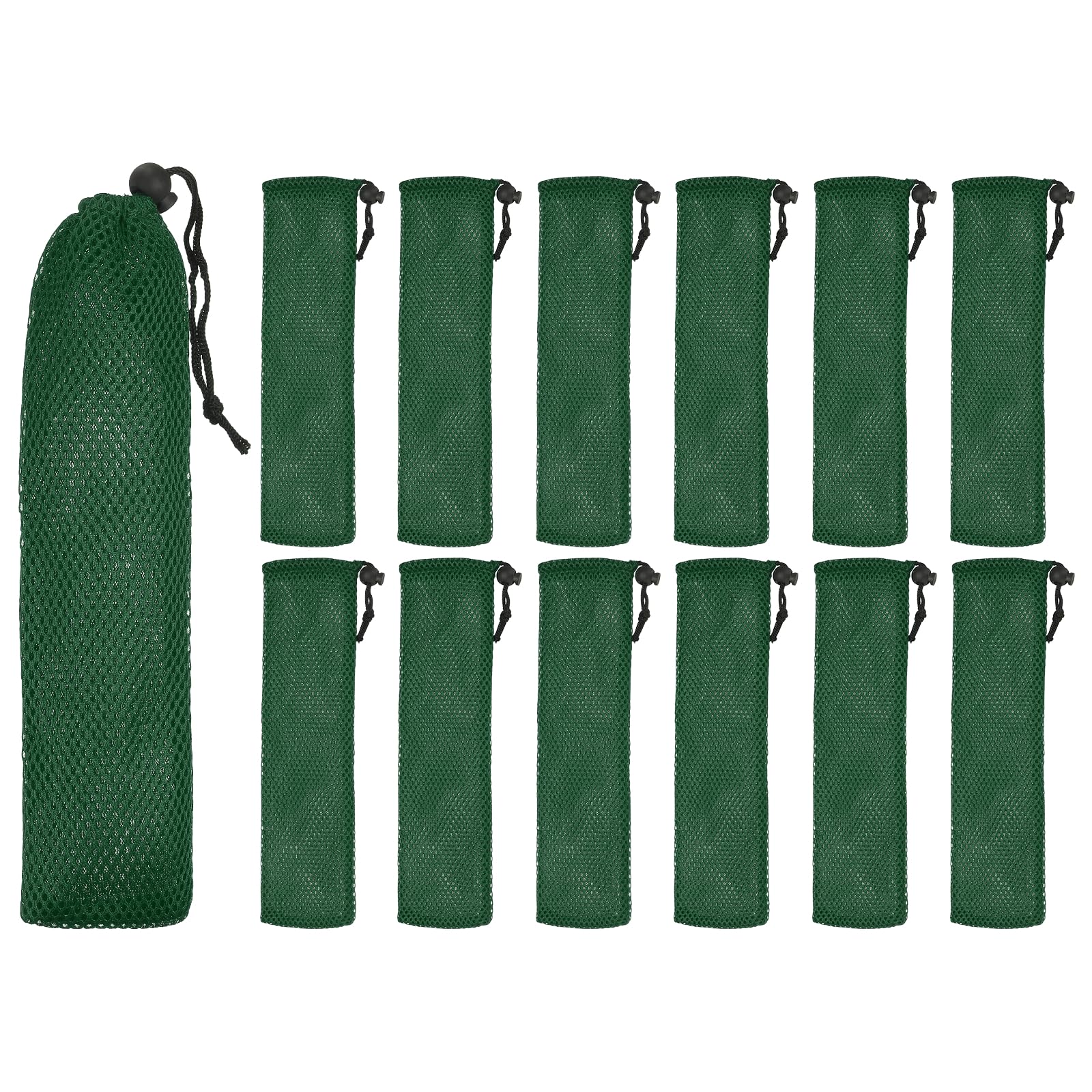 sourcing map 12 Pcs Pouch Bag Straw Carrying Cases, Portable Cutlery Sleeve Chopstick Case Utensil Bag for Home Travel Outdoor Storage Fork Spoon Chopsticks, L & Dark Green
