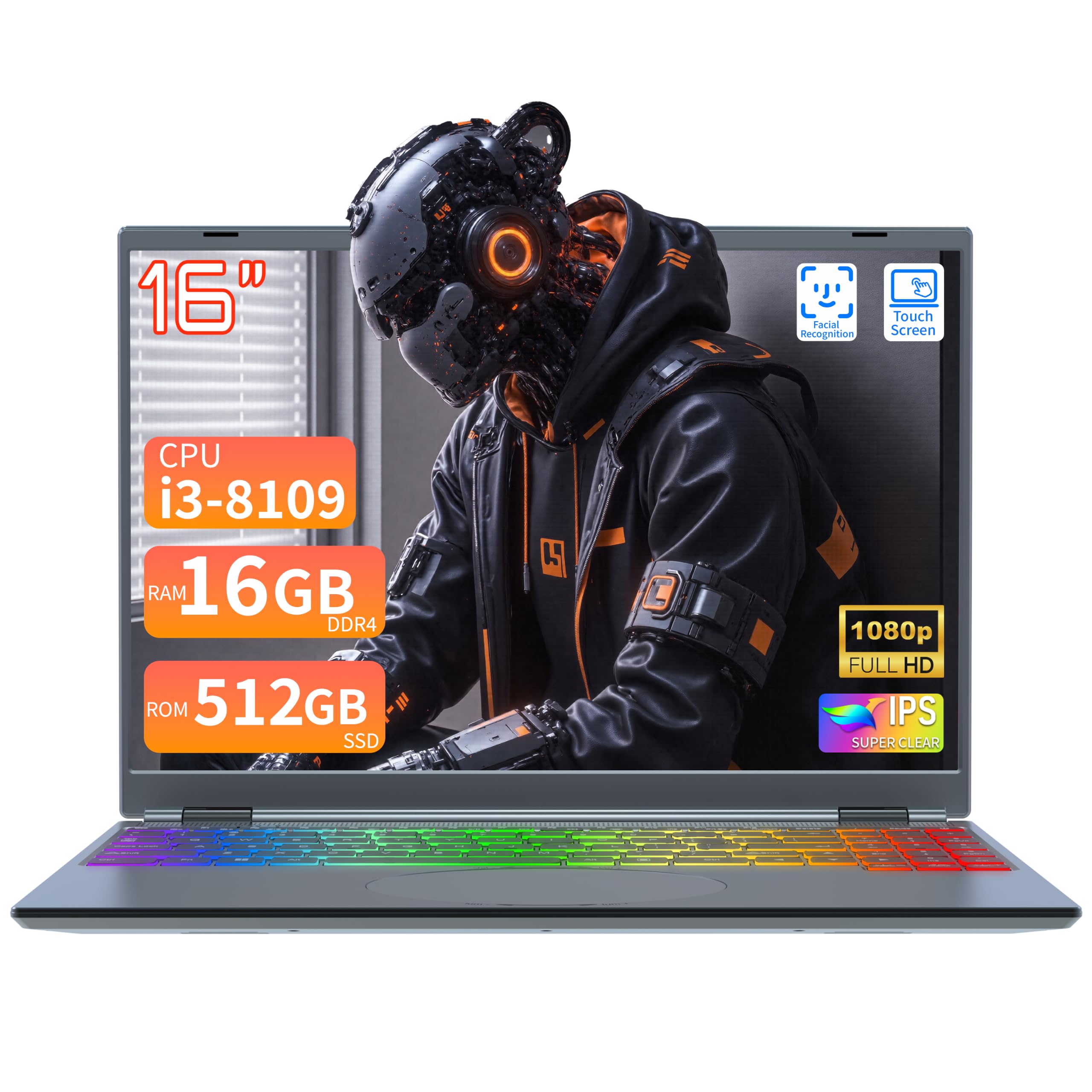 Amita 16 Zoll Touchscreen Laptop i3-8109U, 16GB RAM, SSD Gesichtserkennung