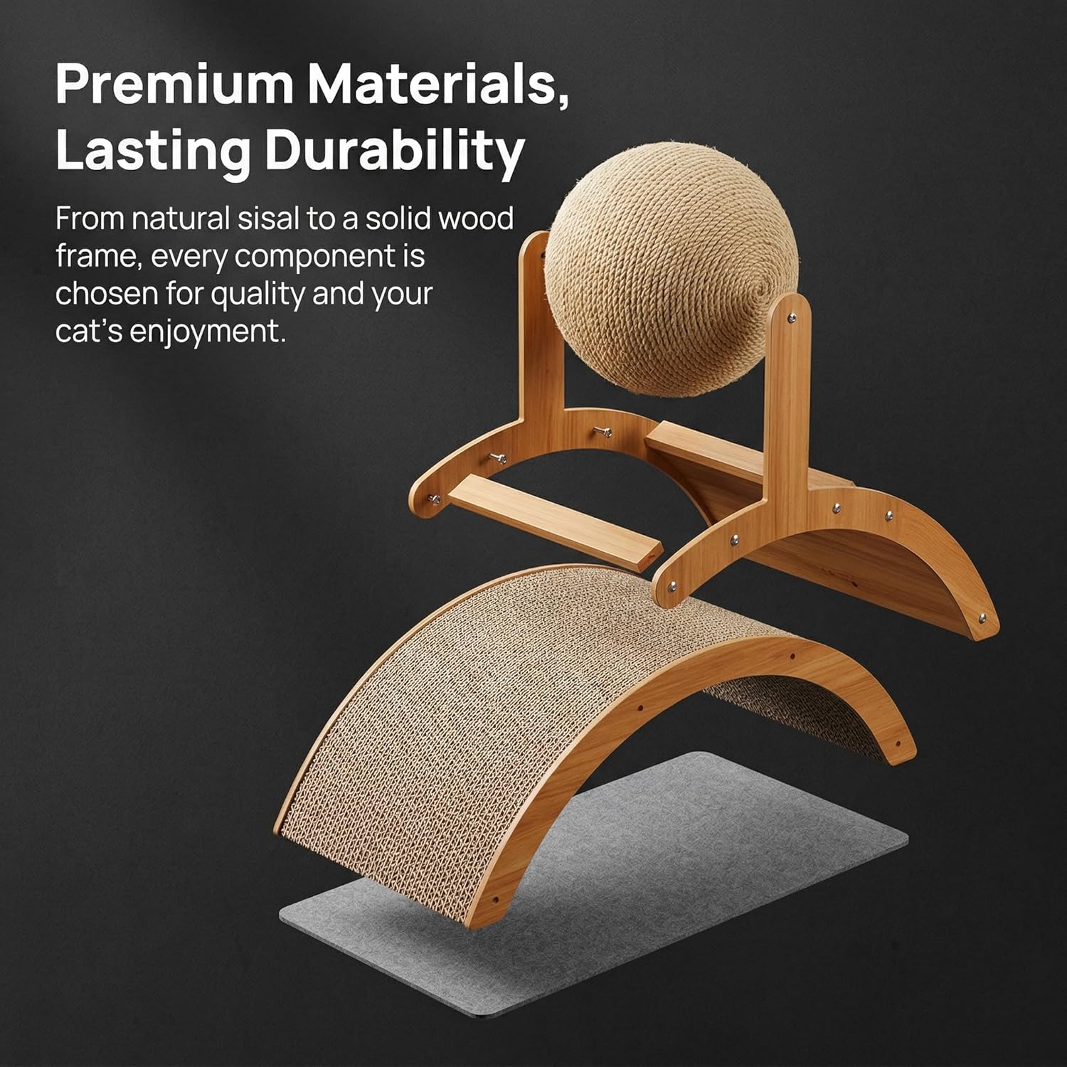 Cat Scratching Ball on Stand, Durable Sisal Scratcher Ball for Cats with Non Slip Base, Furniture Protection, Interactive Cat Toy for Indoor Cats, Cat Scratcher Accessories and Parts (Style 2)