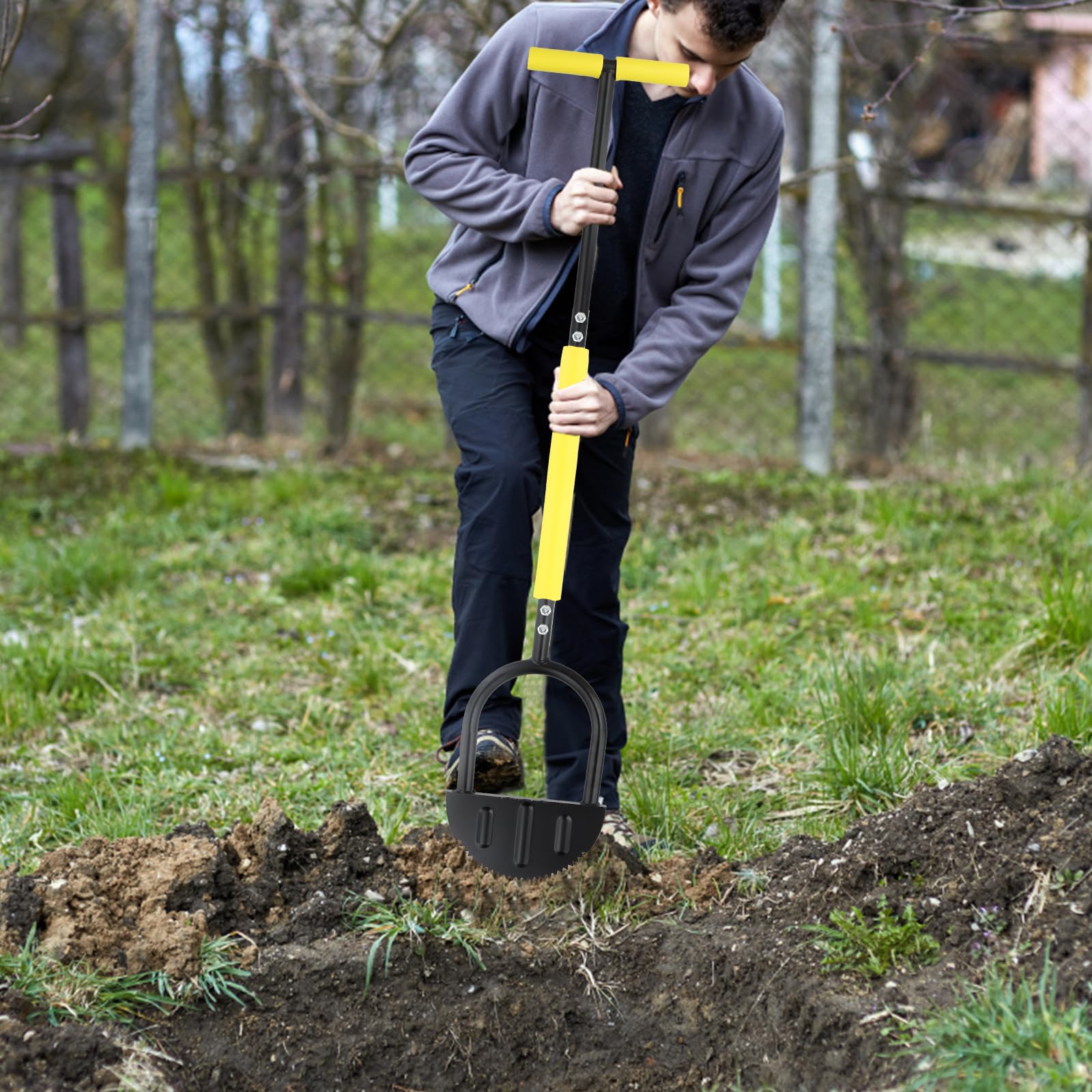 Cortabordes de césped con dientes de sierra, Cuchillo de mango largo para bordes de césped, Cortabordes semicircular con ajuste de altura, Herramienta de jardinería para el cuidado preciso de los bord