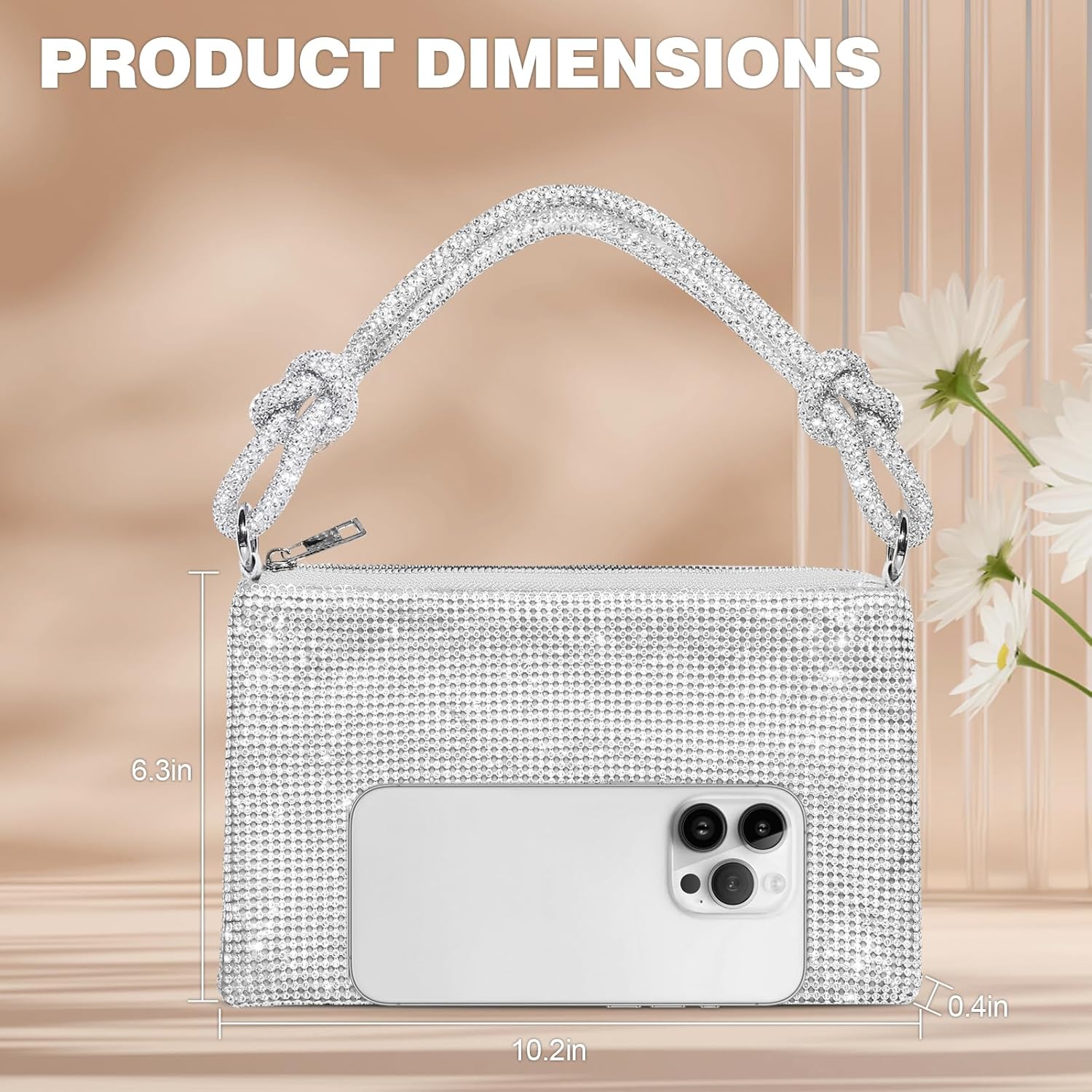 Clutch Purse for Women,Sparkly Rhinestone Evening Bag Wedding & Party Accessories,Handbag Fits Phone,Wallet & Lipstick - Image 4