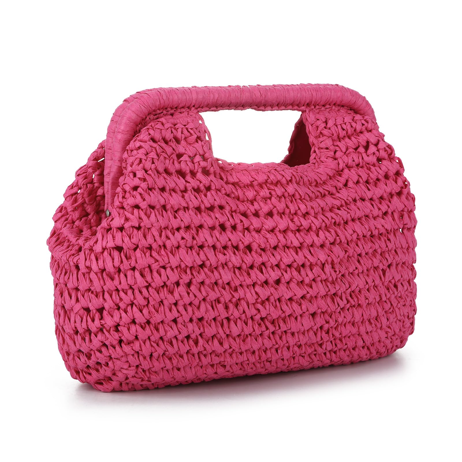 EVEOUT Pochette en Paille Tressé Femme Clutch de Fête Soirée en Faux Raphia avec Chaîne été Boho Chic Sac à main Tissé pour Plage,Vacances