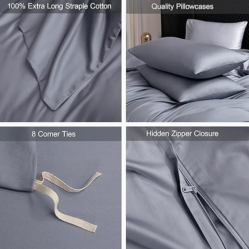 Miniatura 178 de MooMee Queen Duvet Cover Set, 100% Extra Long Staple Cotton 600 Thread Count Sateen Silky Soft Breathable Durable Luxury Hotel Quality Bedding Set