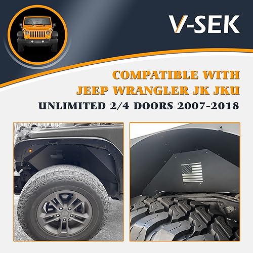 Miniatura 2 de Juego de guardabarros interior delantero y trasero de aluminio, patrón de moda compatible con Jeep Wrangler JK JKU Unlimited 2007-2018, color negro