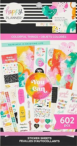 Paquete de calcomanías Happy Planner, calcomanías multicolores para profesores, accesorios de regreso a la escuela, tamaño grande, tema abstracto