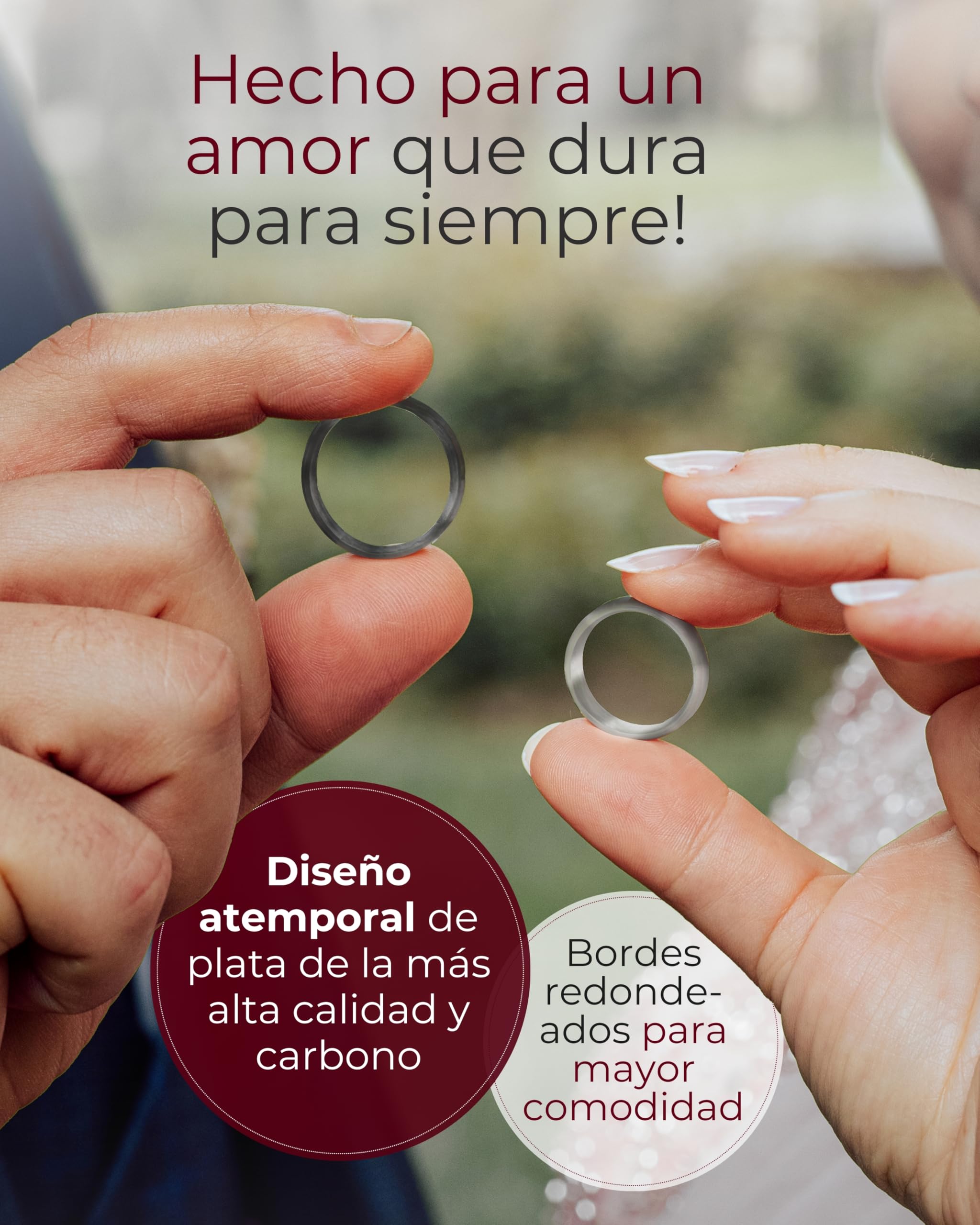 123traumringe Alianzas en plata 925 & carbono I Anillos de pareja con diamante & estuche I Alianzas grabables con tallas 50 a 70 mm I Anillos de 5 mm de ancho & 2 mm de grosor I P6