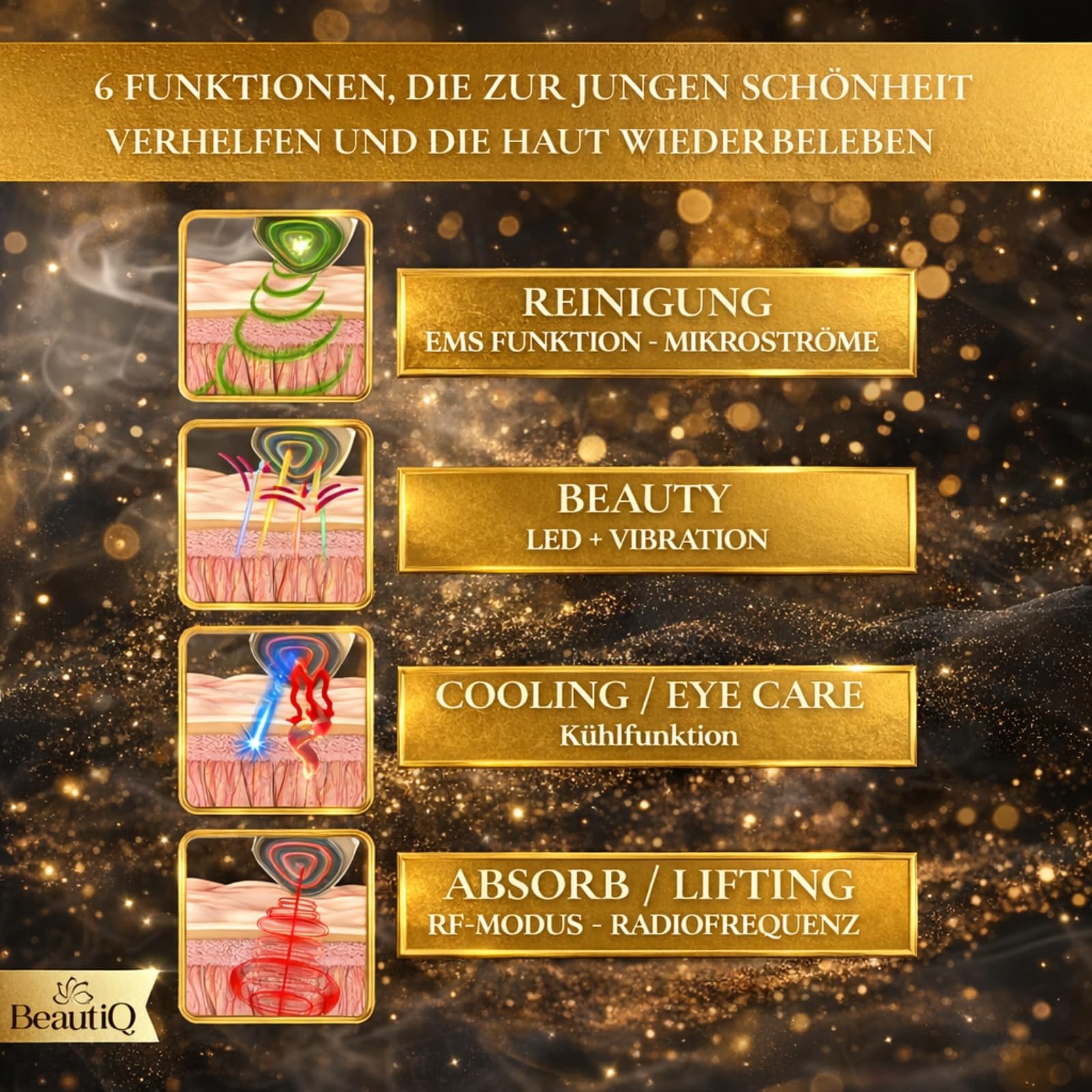 Beauty Lumèra PRO Anti-Aging & RF Gerät | Lichttherapie | 6 Funktionen in 1 Tool - Cleaning, Lifting, Beauty, Pflege, Eye-Care, Kühlung- für schöne und junge Haut | Faltenreduktion Gesicht
