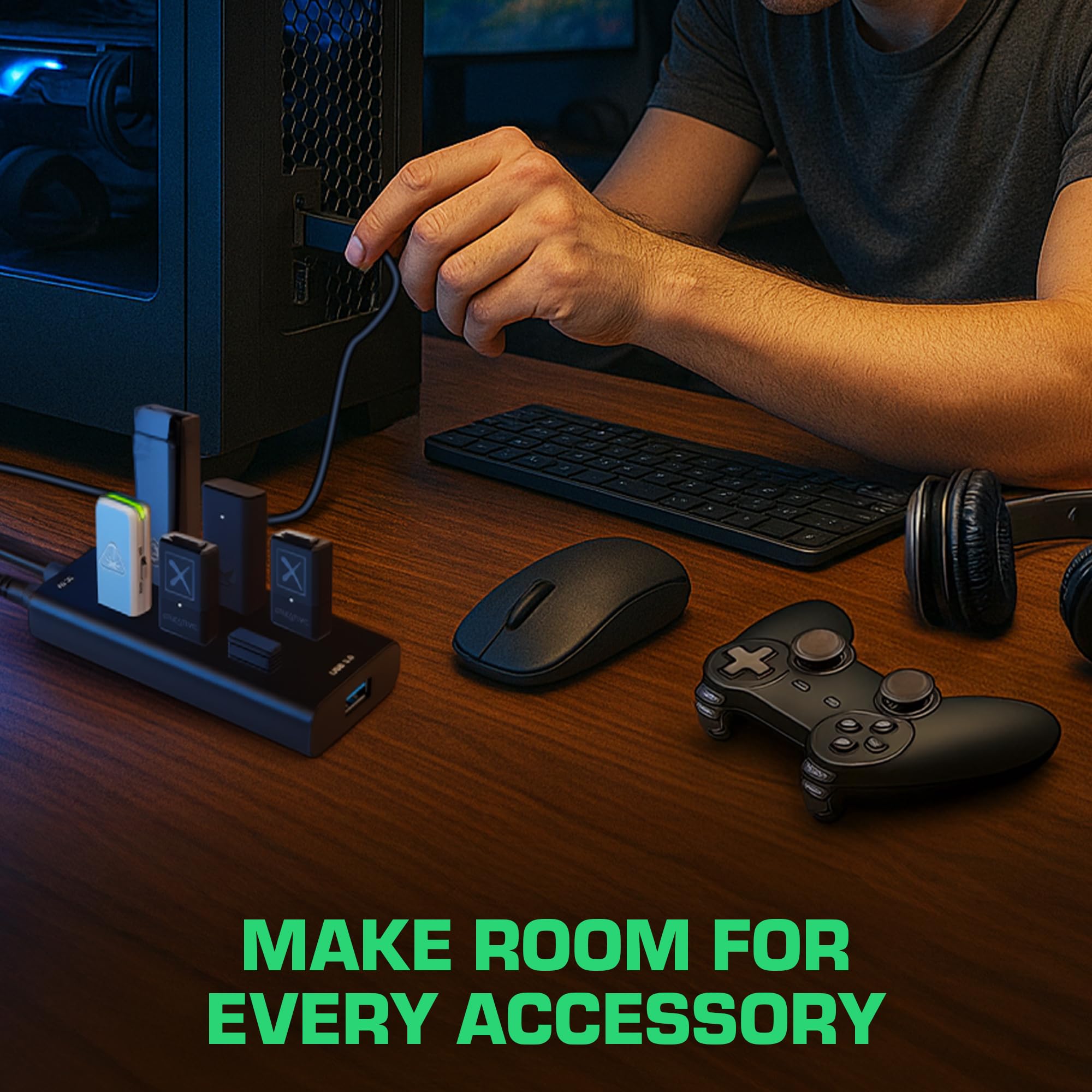 Rebuff Reality 7 Port USB Hub, Dongle USB 3.0 Hub für drahtlose Störungsreduzierung für Gaming, stabile Verbindung & verzögerungsfrei für Maus, Tastatur, Headset, kompatibel mit PC, Mac, Xbox