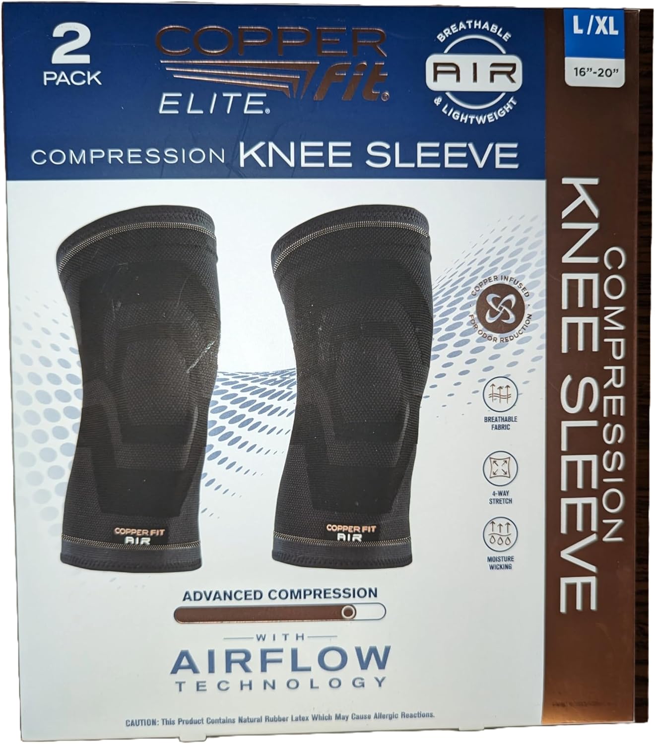 Copperfit Elite Air Knee Compression Support Knee Sleeve for Joint Pain and Arthritis Relief L/XL - 2 Pack, Large