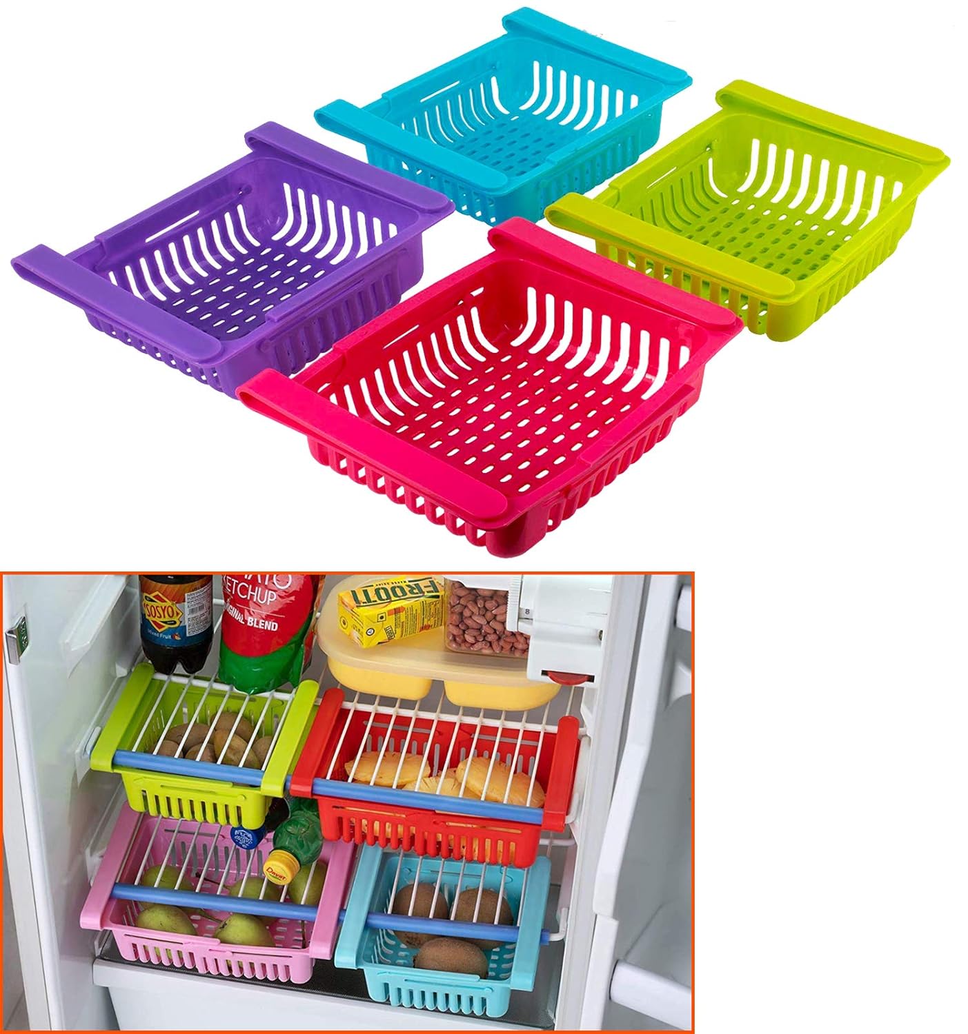 Vaoza Expandable Unbreakable Under Shelf Fridge Organiser Rack Space Saver Sliding Drawers (Random Colours) – 4 Pcs Vaoza Expandable Unbreakable Under Shelf Fridge Organiser Rack Space Saver Sliding Drawers (Random Colours) – 4 Pcs