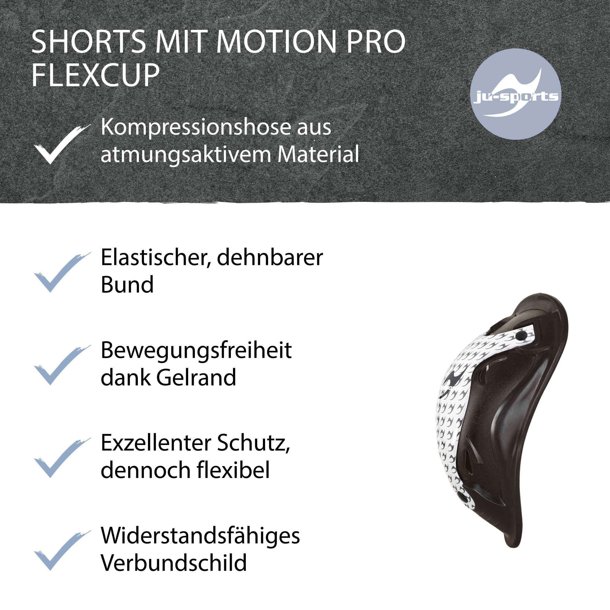Ju-Sports Tiefschutz Herren Kampfsport Base Supporter + Motion Pro Flexcup - Belüftete vorgeformte Tasche für Cup aus atmungsaktivem Mesh-Material, Mit 4-Wege Stretch Material