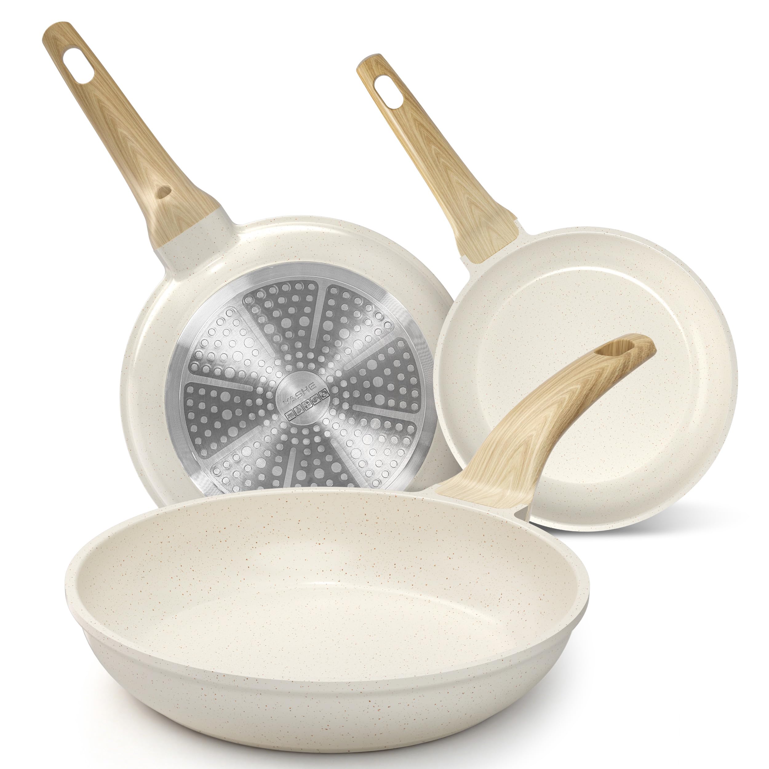 YASHE 3Pcs Granite Nonstick Frying Pan Set, Induction Ready, 20/24/28cm