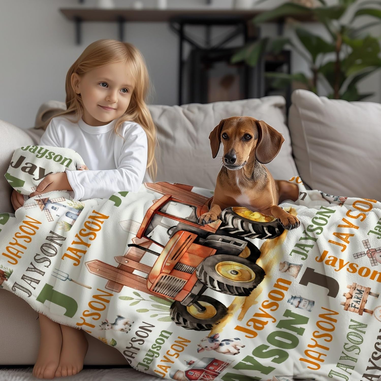 Personalized Baby Blanket for Girls Boys - Custom Tractor Truck Blanket with Name - Swaddle Blanket for Toddlers Infants Newborns Nursery Stroller Crib,50"x60"-Teens/Travel Size