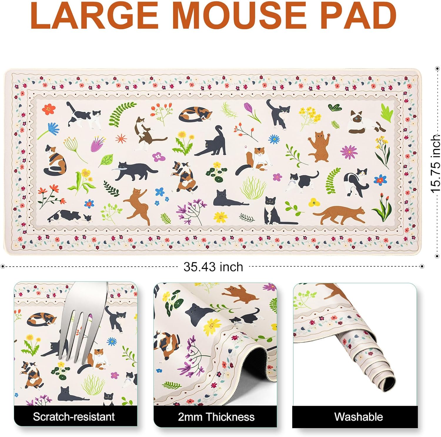 L-SPOUTTO Cute Cat Desk Mat for Keyboard and Mouse,XXL Large Mouse Pad image 5