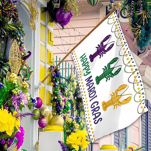 Miniatura 2 de Bandera de Mardi Gras para exteriores de 3 x 5 pies, bandera de poliéster de doble cara para fiesta de carnaval de Nueva Orleans para exteriores,