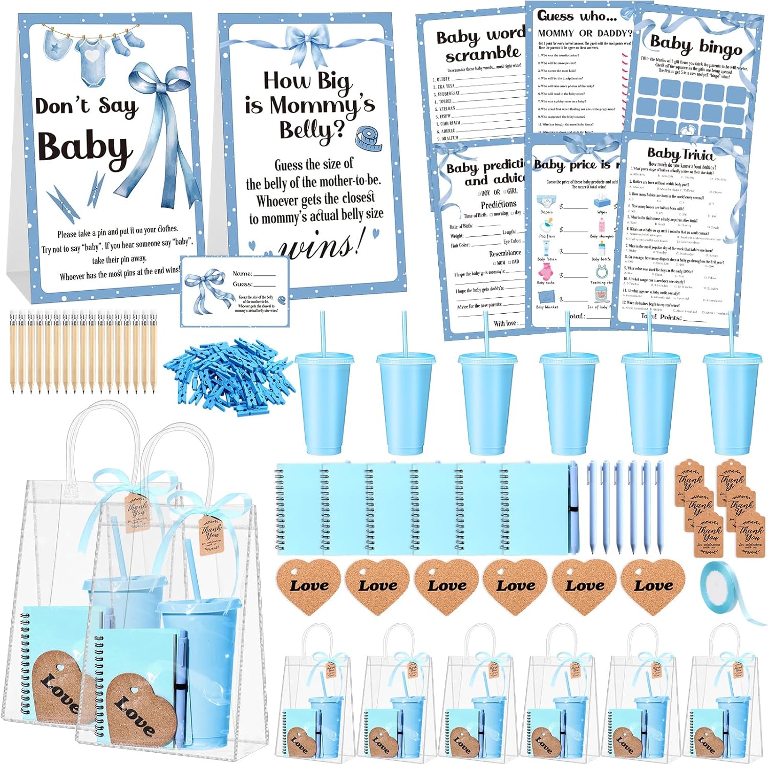 461 Pcs Funny Baby Shower Games with Prizes for Guests Game Player Winners Gifts Include Plastic Tumbler Notebook Ballpoint Pen Gift Bag, All in One Set(Green)