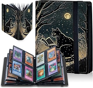 Black Cat Moon Card Binder, 4 Pocket Trading Card Album Folder Sleeves Side Loading 240 Pockets Premium PU Card Book Card Holder Binder Card Album for Game Cards/Sports Cards