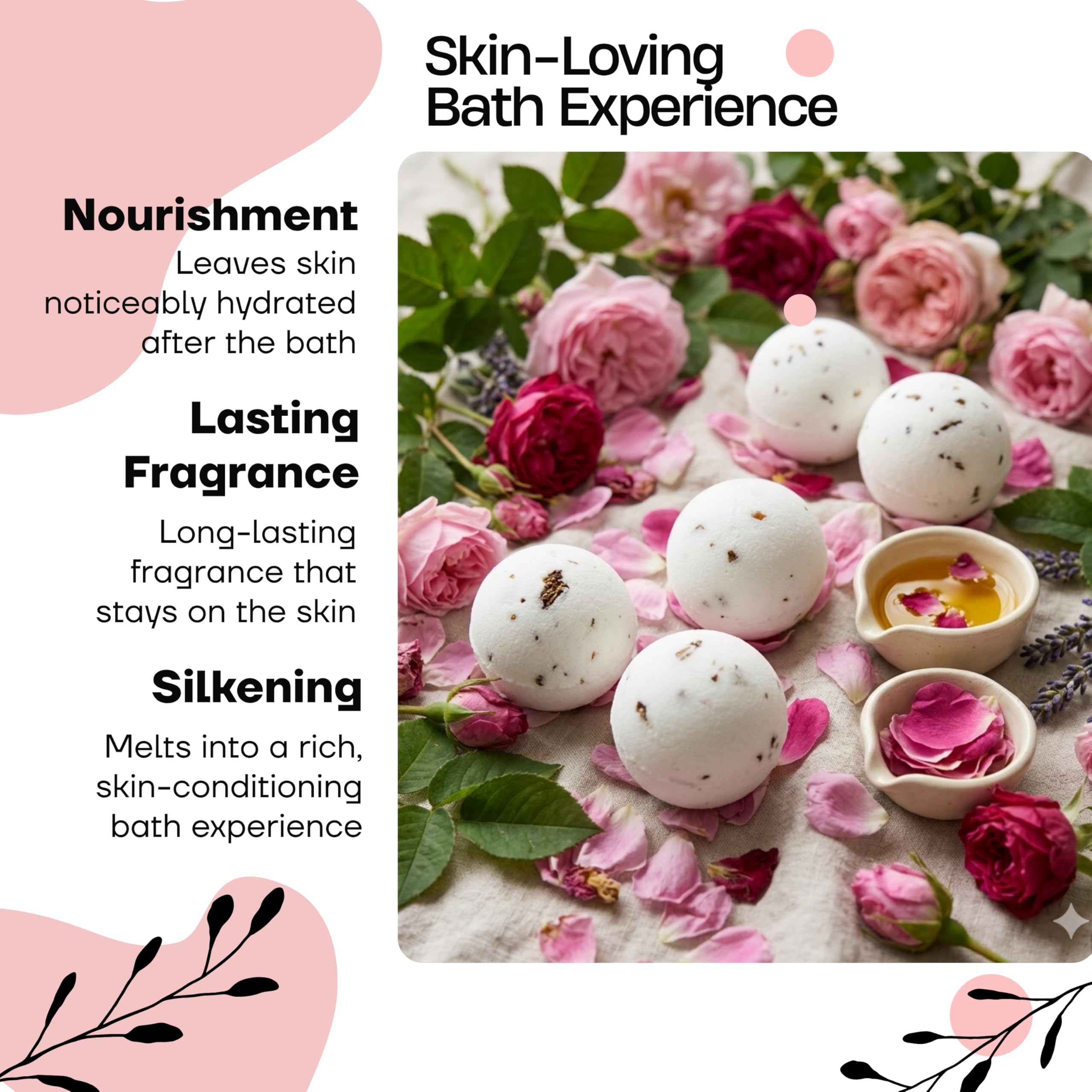 Lu.Flo Boules de Bain Femme 5x60 g, Coffret Cadeau Kraft | Pétales de Rose, Huiles d’Avocat et Tournesol, 97,99 % d’Origine Naturelle