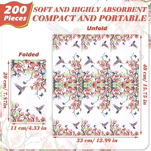 Vista 3 de Jetec 200 toallas desechables de mano de baño, toallas de papel para invitados para baño, mariposas, flores, pájaros, servilletas desechables