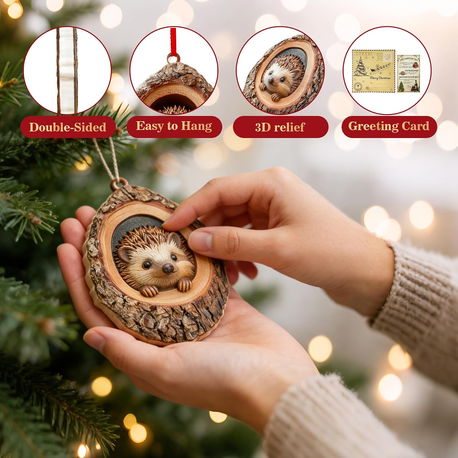 Forest Animal Christmas Ornaments,3D Animal Ornaments for Christmas Tree, Christmas Ornaments 2026 Forest Animals Little Animals Resin Hanging Decoration Gift for Animal Lovers(Hedgehog) image 3