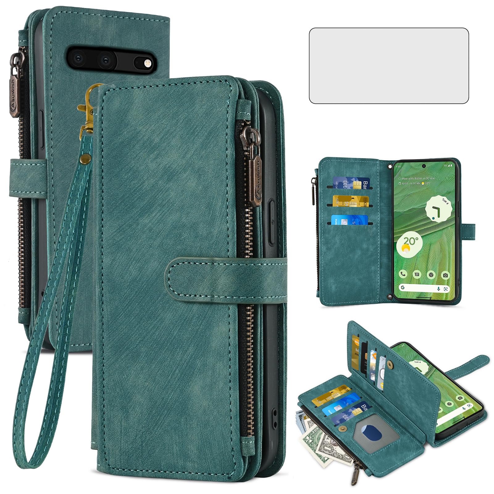 owlhold Custodia per Google Pixel 7, custodia a portafoglio Pixel 7, in morbida pelle nabuk vintage, pieghevole, con scomparto per carte di credito, funzione leggio, per Google Pixel 7, caffè