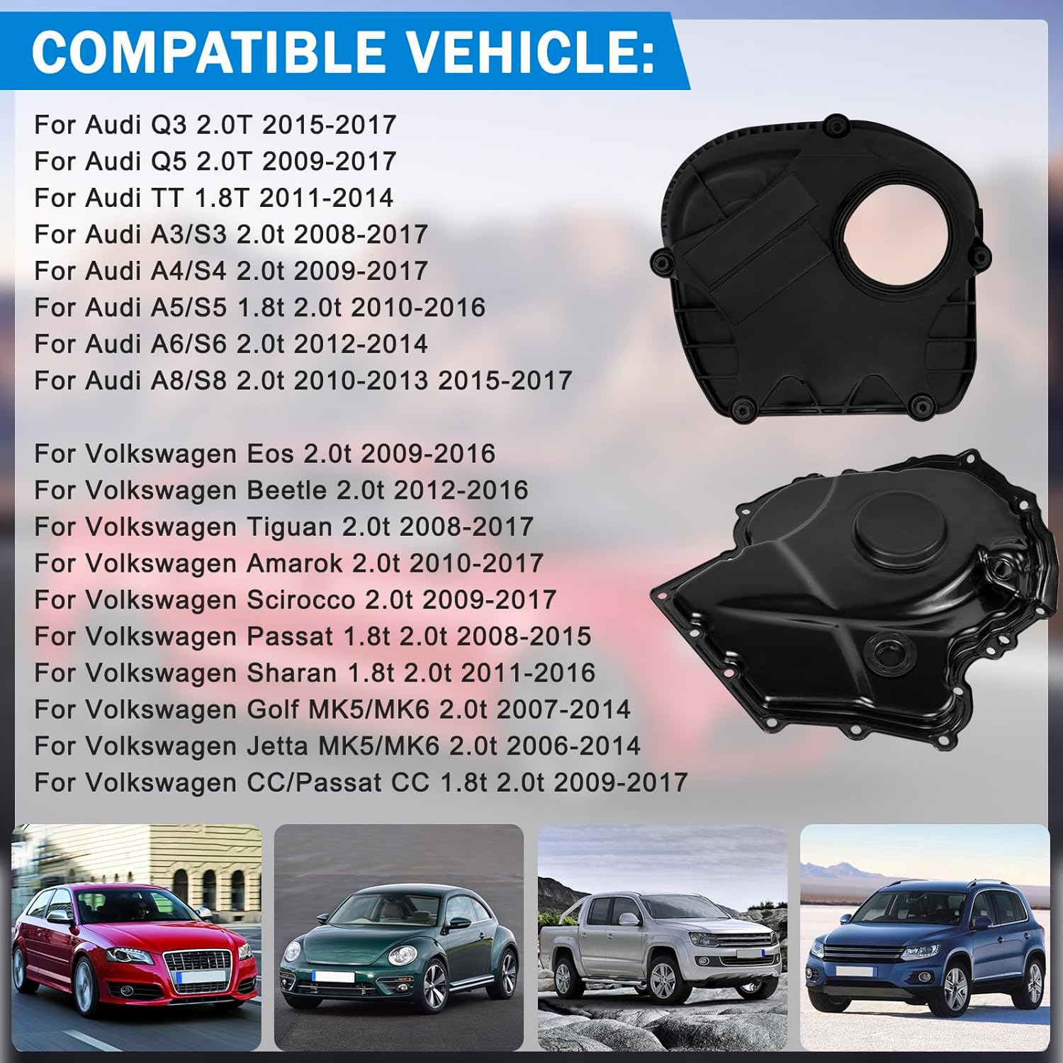 EA888 Engine Timing Chain Kit Timing Cover Camshaft Sprocket Tensioner Guide Rail Kit for Audi A4 A6 Q5 TT Volkswagen Passat Jetta Tiguan Beetle GTI 1.8T 2.0T 2006-17 06H109509Q 06H109469T 06H109469AD