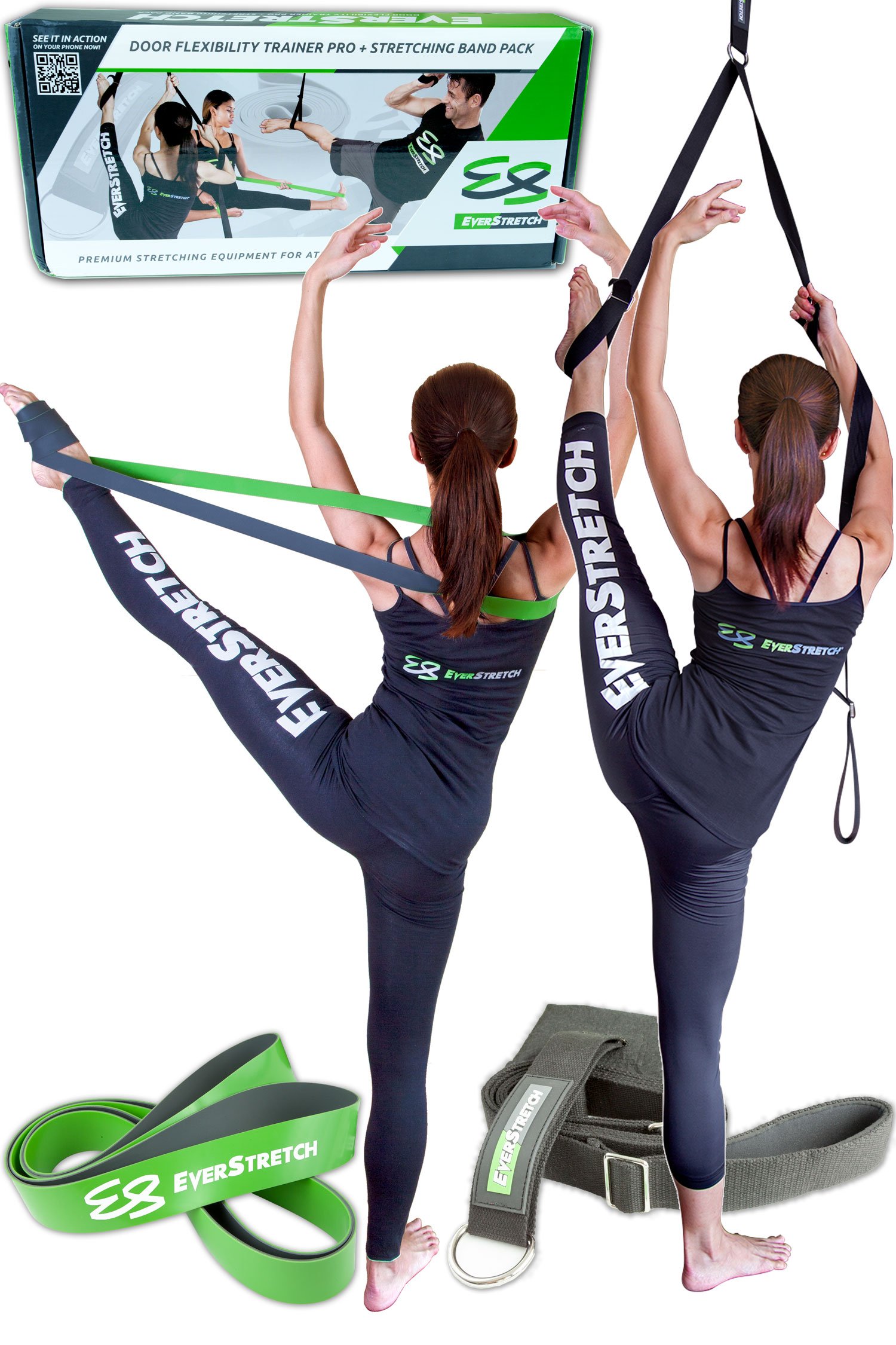 Dance Stretcher Gift Pack: Door Flexibility Trainer PRO + Stretching Band by EverStretch: Premium Stretching Equipment for Ballet and Dance. Our best Leg Stretcher and Ballet Stretch Band in giftbox.
